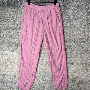 Free People‎ Pants Womens 4 Pink Boho Relaxed Fit Embroidered Cotton Linen Blend